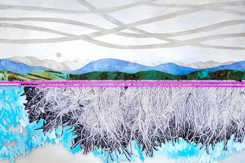 abstract landscape blue purple root shapes